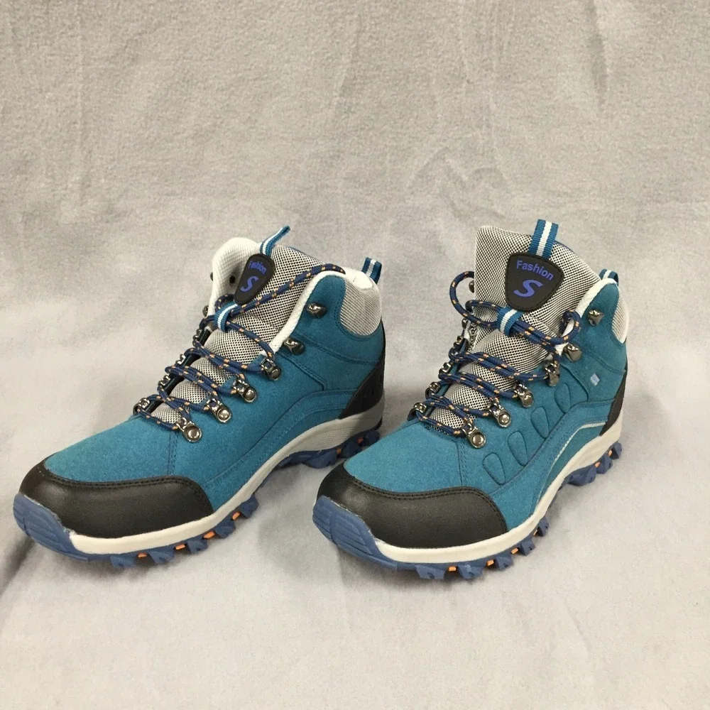 Fashion S Teal Blue Suede Hiking Boots Mens Size 43 Mid Top Trail Shoes‎